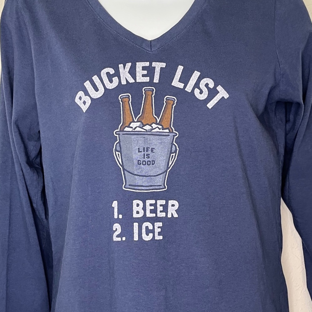 Life is Good BUCKET LIST V neck long sleeve tee, size XS